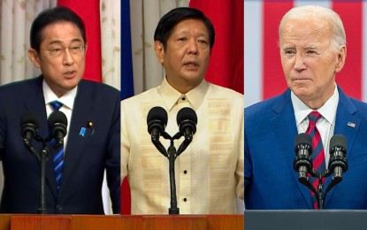 <p><strong>HISTORIC MEETING.</strong> President Ferdinand R. Marcos Jr. (center) is set to attend a historic trilateral cooperation with US President Joe Biden (left) and Japan Prime Minister Fumio Kishida in Washington on April 11, 2024 (US time). House Speaker Martin Romualdez on Wednesday (April 10) said the country’s deeper economic integration with the US and Japan will benefit the Filipino people in terms of jobs and livelihood opportunities, and contribute to regional prosperity. <em>(Photos courtesy of RTVM and the White House)</em></p>