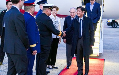 <p><strong>WORKING VISIT.</strong> President Ferdinand R. Marcos Jr. arrives in Washington, D.C. on Wednesday night (April 10, 2024, US time) for the historic trilateral meeting with the United States and Japan. Marcos was welcomed by Philippine Embassy and US government officials.<em> (Photo courtesy of PCO)</em></p>