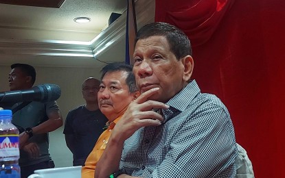 <p><strong>NO AGREEMENT.</strong> Former President Rodrigo Duterte denies during a press conference on Thursday night (April 11, 2024) the “gentleman’s agreement” between the Philippines and China on the West Philippine Sea (WPS) during his term. He said such is not a practice of the president. <em>(PNA photo by Robinson Niñal Jr.)</em></p>