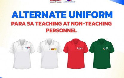 <p><strong>ALTERNATE UNIFORM.</strong> The Department of Education (DepEd) releases guidelines on alternate uniforms for teachers and non-teaching personnel in public schools amid scorching heat in various areas in the country, in an advisory on Monday (April 15, 2024). These include polo shirts used in previous DepEd activities and events. <em>(Photo courtesy of DepEd PH)</em></p>