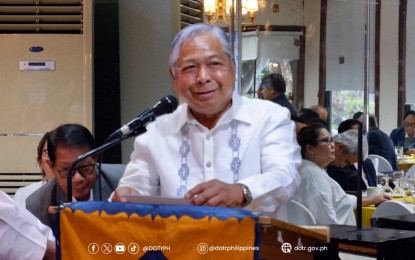<p><strong>KAPIHAN SA KLUB.</strong> Transportation Secretary Jaime Bautista during his speech at the 'Kapihan sa Klub' meeting in Greenhills, San Juan City on Wednesday (April 17, 2024). Bautista enjoined members of the committee to participate in the government's Public-Private Partnership (PPP) programs to help bring efficient transportation and economic growth to the country.<em> (Photo courtesy of DOTr)</em></p>