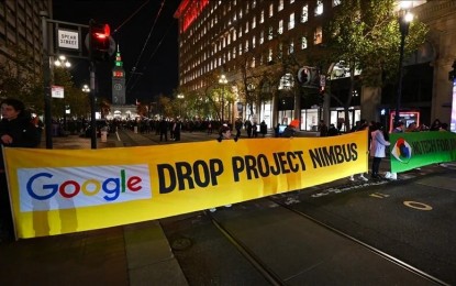 <p><strong>PROTEST. </strong>Employees of tech giant, Google, hold a protest rally at their New York City office on Tuesday (April 16, 2024).  The staff asked Google to drop its Nimbus contract with the Israeli government.  <em>(Anadolu)</em></p>