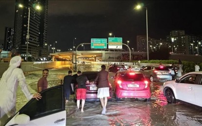<p><strong>RECORD RAINFALL</strong>. The United Arab Emirates recorded its heaviest rainfall in the past 75 years this week, the National Center of Meteorology said Wednesday (April 17, 2024). The state weather service said the downpour in the past 24 hours “is an exceptional event” in the country’s climate history. <em>(Photo by Anadolu)</em></p>