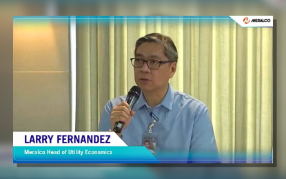 <p><strong>PEAK DEMAND</strong>. Meralco head of utility economics Larry Fernandez speaks at a briefing at the Meralco Headquarters in Pasig City on Wednesday (April 17, 2024). During the briefing, Fernandez said the peak demand in 2023 at 8,400 megawatts in Meralco franchise areas has already been surpassed last Monday (April 15, 2024). <em>(Screenshot from Meralco's Facebook page)</em></p>