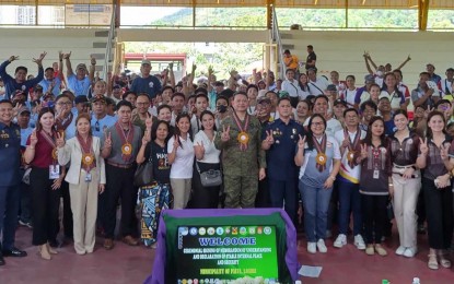 <p><strong>STEP TOWARDS LASTING PEACE</strong>. The ceremonial signing of memorandum of understanding and Declaration of Stable Internal Peace and Security (SIPS) of Paete, Laguna at the Quinale gymnasium on Tuesday (April 16, 2024). Representatives from the police and military, as well as the Laguna Peace and Order Council, offered their commitment towards maintaining peace. <em>(Photo courtesy of Laguna Provincial Police Office)</em></p>