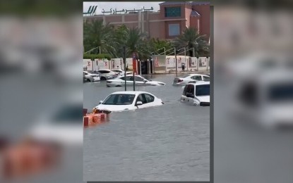 <p><strong>FLOODED.</strong> An area in Al Barsha, Dubai is flooded following heavy rains that hit the United Arab Emirates on April 16, 2024. The Department of Migrant Workers on Thursday (April 18) announced that no Filipinos were hurt or died in the massive floodings in the UAE and Oman. <em>(Photo courtesy of Elisa Villena, OFW)</em></p>
