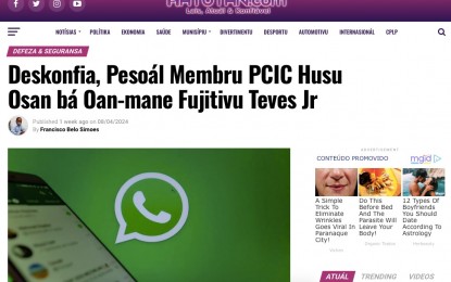 <p>Screenshot of Timor Leste news outfit Hatutan's online news report on the alleged bribery attempt of the son of ousted Negros Oriental 3rd District Rep. Arnolfo Teves Jr.</p>