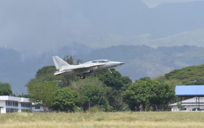 <p><strong>COPE THUNDER DRILLS.</strong> An FA-50PH fighter aircraft of the Philippine Air Force is seen taking off during the Cope Thunder Philippines 24-1 exercises in this undated photo. The 11-day bilateral military training exercise, which concluded on Friday (April 19, 2024), focused on air-to-ground operations, logistics, and other mission support planning and execution. <em>(Photo courtesy of the PAF)</em></p>