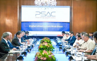 <p><strong>DIGITAL INFRASTRUCTURE.</strong> President Ferdinand R. Marcos Jr. convenes the Private Sector Advisory Council (PSAC) at Malacañan Palace on Friday (April 19, 2024) to discuss updates on the Digital Infrastructure Work Plans. President Marcos said the government is on a mission to create 1 million jobs by 2028.<em> (Bongbong Marcos Facebook)</em></p>