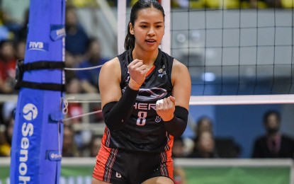 <p><strong>WEEK’S BEST.</strong> Chery Tiggo open spiker Eya Laure reacts during their game against Akari in the Premier Volleyball League All-Filipino Conference elimination round at Santa Rosa Sports Complex in Laguna on Saturday (April 20, 2024). Laure led the Crossovers to a 25-17, 25-20, 25-17 win and was named PVL Press Corps Player of the Week for April 16-20. <em>(PVL photo)</em></p>