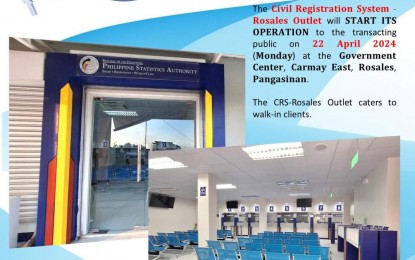 <p><strong>NEW OUTLET</strong>. The Philippine Statistics Authority opens its new civil registry outlet in Barangay Carmay East Rosales town, Pangasinan on Monday (April 22, 2024). The new outlet will benefit the residents of the fifth and sixth districts of Pangasinan as well as neighboring towns and cities.<em> (Photo courtesy of PSA Ilocos Region)</em></p>