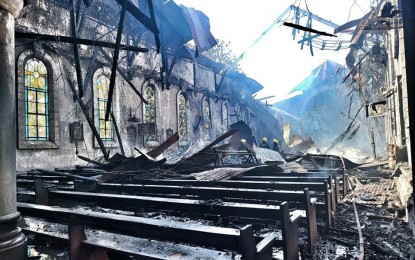 <p><strong>RAZED.</strong> The aftermath of the fire that hit the St. Ferdinand Parish Church in Isabela on Monday morning (April 22, 2024). Authorities are still investigating the cause of the incident. <em>(Photo courtesy of Ilagan Diocese Facebook page)</em></p>