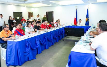 <p><strong>SITUATION BRIEFING</strong>. President Ferdinand R. Marcos Jr. engages local chief executives of Occidental Mindoro and key Cabinet members in a discussion in Barangay San Roque, San Jose, Occidental Mindoro on Tuesday (April 23, 2024). The discussions revolved around ways to address the effects of El Niño and other local concerns. <em>(Presidential Communications Office photo)</em></p>