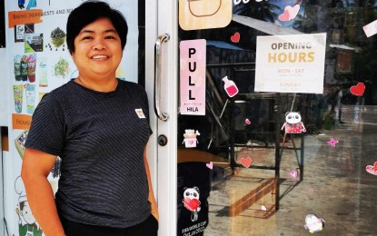 <p><strong>RISK-TAKER</strong>. First-time entrepreneur Ma. Theresa Molar, 40, proudly shows off her quaint store, Watch Me Whip Bakery Supplies Trading, in Barangay Anislag, Daraga, Albay. Having left a stable job in Manila to pursue her dream of starting a business in her hometown, Molar encourages fellow millennials to seize opportunities or risk missing out on life's greatest adventures<em>. (PNA photo by Gladys Serafica)</em></p>