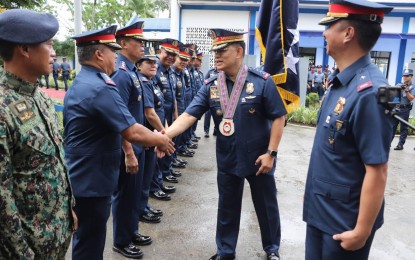 <p><strong>FIGHT ON</strong>. Philippine National Police chief Gen. Rommel Francisco Marbil greets colleagues at the police regional office in Palo, Leyte on Tuesday (April 23, 2024). He said current strategies on the fight against illegal drugs are being improved. <em>(Photo courtesy of PNP Region 8)</em></p>