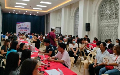 <p><strong>JOB HUNTING</strong>. Jobseekers line up for an interview on April 20, 2024 at the provincial auditorium. Ilocos Norte sustains its 99 percent employment rate based on the Provincial Employment Service Office records. <em>(Photo courtesy of PESO Ilocos Norte)</em></p>