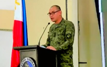 <p><strong>NEW VISCOM CHIEF.</strong> Philippine Army Lt. Gen. Fernando Reyeg delivers his speech shortly after he was installed as the new chief of the Visayas Command in a change of command ceremony presided over by AFP chief Gen. Romeo Brawner in Camp Lapulapu in Cebu City on Wednesday (April 24, 2024). Reyeg vowed to address insurgency early so that Viscom could assist in the AFP's thrust in the West Philippine Sea. <em>(Contributed photo)</em></p>