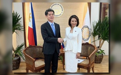 <p><strong>COURTESY CALL.</strong> Japanese Ambassador Endo Kazuya pays a courtesy call on Tourism Secretary Christina Garcia Frasco at the Department of Tourism office in Makati City on April 23, 2024. Endo and Frasco pledged to collaborate closely to advance Japan-Philippines tourism relations. <em>(Photo courtesy of Japan embassy)</em></p>