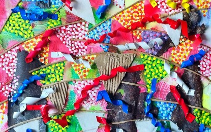 <p><strong>ART TOURISM</strong>. The BAtangueñong Grupo sa SIning at Kultura (Bagsik) is holding a “Pistahang Bayan” exhibit from April 21-27, 2024 spotlighting the town fiesta vibe. Group president Remo Valenton uses scrap materials in this artwork titled “Banderitas.” <em>(Photo courtesy of Remo Valenton)</em></p>
