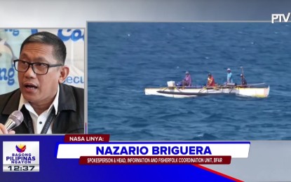 <p><strong>MISSING PAYAOS.</strong> Bureau of Fisheries and Aquatic Resources (BFAR) spokesperson Nazario Briguera confirms reports of missing payaos installed near Rozul Reef during an interview at the Bagong Pilipinas Ngayon on Thursday (April 25, 2024). He said only two of the 10 payaos installed by BFAR were found in the area during a livelihood support mission last April 20. <em>(Screengrab from PTV)</em></p>