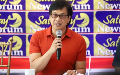 <p>Department of the Interior and Local Government Secretary Benjamin Abalos Jr. at the Saturday News Forum in Quezon City on April 27, 2024 <em>(PNA photo by Robert Oswald P. Alfiler)</em></p>