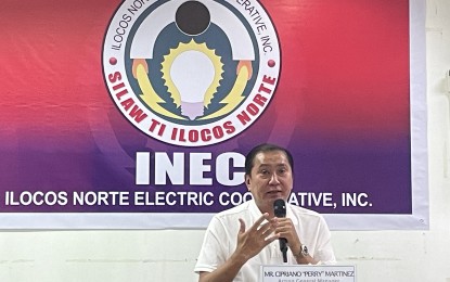 <p><strong>UPGRADE</strong>. Ilocos Norte Electric Cooperative acting general manager Perry Martinez, in a press conference at the cooperative’s main office in Dingras on Monday (April 29, 2024), talks about plans to upgrade the cooperative’s distribution system. The estimated cost of the five-year system upgrade is PHP3 billion. <em>(Photo by Leilanie Adriano)</em></p>