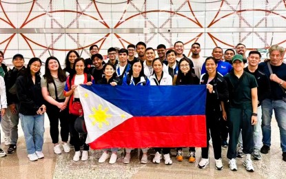 <p><strong>PH JOINS ASIAN JIU-JITSU CHAMPIONSHIP. </strong>The members of the Philippine delegation pose upon arrival at the Zayed International Airport in Abu Dhabi, United Arab Emirates on April 30, 2024. A total of 25 athletes, led by Annie Ramirez, Meggie Ochoa and Kaila Jenna Napolis, will compete in the Asian Jiu-jitsu Championships from May 1 to 5. <em>(Contributed photo) </em></p>