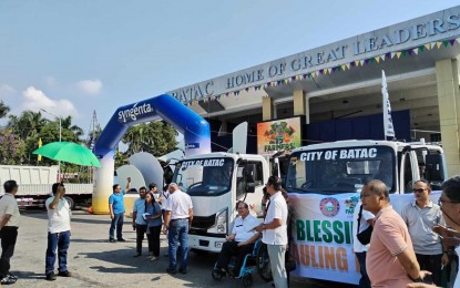 <p><strong>FARMERS' FESTIVAL</strong>. Officials and residents witness the blessing of hauling trucks for agricultural products on Thursday (May 1, 2024) as part of the 2024 Farmers' Festival in Batac City, Ilocos Norte. The annual festivity gives tribute to farmers for their hard work. <em>(Photo from the ity government of Batac)</em></p>