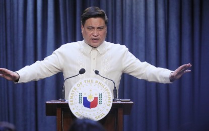 <p><strong>CAUTION.</strong> Senate President Juan Miguel Zubiri conducts a press briefing on Tuesday (May 7, 2024). He reminded his colleagues that public inquiries in aid of legislation should not be used for political persecution. <em>(PNA photo by Avito C. Dalan)</em></p>