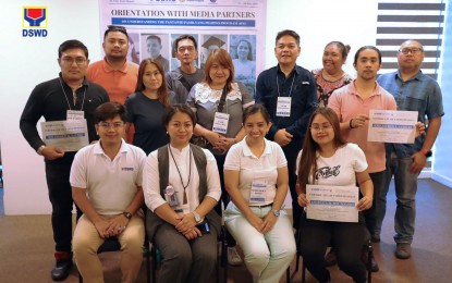 <p><strong>ORIENTATION</strong>. Department of Social Welfare and Development (DSWD) spokesperson Irene Dumlao (seated, 2nd from left) and Social Marketing Division chief Marie Grace Ponce (3rd from left) pose with participants of the three-day orientation at the St. Giles Hotel in Makati City on Thursday (May 9, 2024). The DSWD officials explained to the media the government programs, particularly the Pantawid Pamilyang Pilipino Program or 4Ps. <em>(DSWD photo)</em></p>