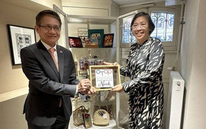 <p><strong>WORLD-CLASS PRODUCTS.</strong> Philippine Ambassador to the Netherlands Jose Eduardo Malaya and Department of Trade and Industry-Regional Operations Group Undersecretary Mary Jean Pacheco open the Bicol One Town, One Product (OTOP) Nook at the Philippine Embassy in The Hague, Netherlands on Wednesday (May 8, 2024). Various products and delicacies that have helped make Bicol a popular tourist destination are on display at the Nook. <em>(Photo courtesy of DTI Bicol) </em></p>
<p><em> </em></p>