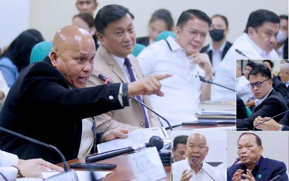 <p><strong>ALL LIES.</strong> Senators Ronald Dela Rosa, Francis Tolentino, Francis Escudero and Jinggoy Estrada (from left, main photo) attend the resumption of the Committee on Public Order and Dangerous Drugs hearing on the alleged leaked Philippine Drug Enforcement Agency confidential documents on May 13, 2024. Resource persons Francis Del Valle (inset, upper photo), PDEA Legal and Prosecution Service Acting Director; and former agency chief Dionisio Santiago (inset, lower right) branded ex-agent Jonathan Morales' (inset, lower left) testimonies as lies and fabrications.<em> (PNA photos by Avito Dalan)</em></p>