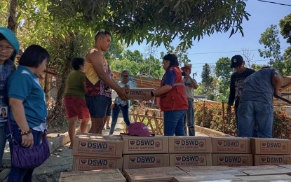 <p><strong>AID TO EL NIÑO VICTIMS.</strong> The Department of Social Welfare and Development (DSWD) on May 2, 2024, distributes assistance to families affected by the El Niño weather phenomenon in Antique province. As of May 10, over PHP68. 57 worth of combined aid from the DSWD and local government units have been released to families affected by the El Niño phenomenon in Western Visayas. <em>(Photo courtesy of San Remigio MSWDO)</em></p>