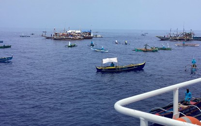 <p><strong>'ATIN ITO' CONVOY.</strong> The 'Atin Ito' civilian convoy stopped for a symbolic laying of a marker while on the way to their mission to Bajo de Masinloc in the West Philippine Sea on Wednesday (May 15, 2024). National Task Force for the West Philippine Sea (NTF-WPS) spokesperson, PCG Commodore Jay Tarriela, said two more PCG vessels have been dispatched to safeguard the civilian convoy, in addition to BRP Bagacay that was dispatched ahead of the mission. <em>(Photo courtesy of PCG)</em></p>