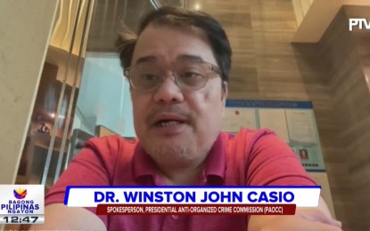 <p>Presidential Anti-Organized Crime Commission spokesperson Dr. Winston John Casio. <em>(PTV Screengrab)</em></p>