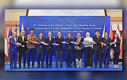 <p><strong>ASEAN-CHINA JOINT WORKING GROUP.</strong> Representatives of ASEAN member states and China during the 43rd meeting of the ASEAN-China Joint Working Group on the Implementation of the Declaration of Conduct of Parties in the South China Sea from May 13 to 15, 2024 in Thailand. They have reaffirmed their commitment to the full implementation of the DOC amid reports of suspected reclamation activities in Sabina Shoal, an uninhabited feature located within the Philippines’ exclusive economic zone. <em>(Photo courtesy of Ambassador Huang Xilian)</em></p>