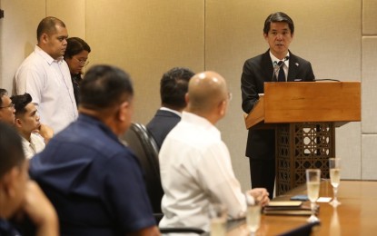 <p><strong>SCHOLARSHIP.</strong> Japan Ambassador to the Philippines Endo Kazuya delivers a speech during the signing of Exchange of Notes for the Japanese Grant Aid for Human Resource Development Scholarship at the Department of Foreign Affairs office in Pasay City on Friday (May 17, 2024). The Japanese government has earmarked PHP121 million to finance postgraduate scholarships of young Filipino civil servants as part of its ongoing support to Philippine development priorities. <em>(PNA photo by Avito Dalan)</em></p>