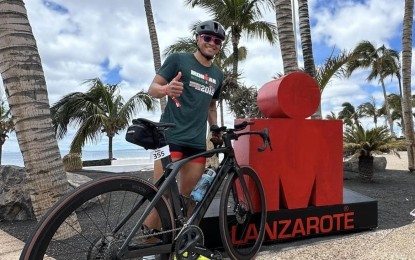 <p><strong>IRONMAN</strong>. Ireland-based Filipino triathlete Mike Gonda poses for a photo before competing in the 32nd Club la Santa Ironman Lanzarote in Canary Islands, Spain on Sunday (May 19, 2024). Gonda finished in 22 hours, 48 minutes, and 38 seconds to prove that he is ready for 2024 VinFast World Ironman championship in Nice, France on Sept. 22. <em>(Contributed photo)</em></p>