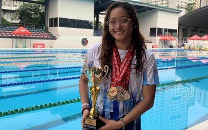 <p><strong>BEMEDALLED.</strong> Pasig City's Ricielle Maleeka Melencio is named most outstanding swimmer in the girls' 18 and above category during the Congress of Philippine Aquatics (COPA) ‘One For All-All For One’ National Capital Region Swimming Championships at the Teofilo Yldefonso Swimming Center inside the Rizal Memorial Sports Complex in Malate, Manila on Sunday (May 19, 2024). She pocketed 14 medals – nine golds and five silvers. <em>(Contributed photo)</em></p>