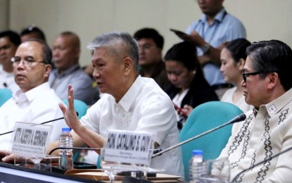 <p><strong>CLUELESS.</strong> Former executive secretary Paquito Ochoa (center) denies blocking a supposed 2012 Philippine Drug Enforcement Agency surveillance operation against then senator Ferdinand R. Marcos Jr. and actress Maricel Soriano during a Senate hearing on Monday (May 20, 2024). Ochoa also denied knowledge of any information, or seeing PDEA documents about the alleged operations.<em> (PNA photo by Avito C. Dalan)</em></p>