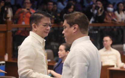 <p>Senate President Francis Escudero (left) and his predecessor, Senator Juan Miguel Zubiri <em>(PNA photo by Avito C. Dalan)</em></p>