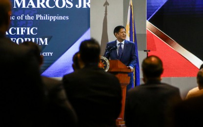 <p>President Ferdinand R. Marcos Jr. at the Indo-Pacific Business Forum at Shangri-La The Fort, Bonifacio Global City, Taguig on Tuesday (May 21, 2024) <em>(PNA photo by Joan Bondoc)</em></p>