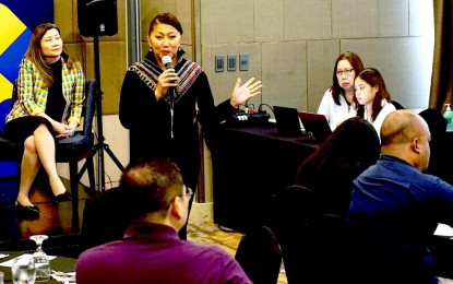 <p><strong>LOWER ATTRITION</strong>. Contact Center Association of the Philippines (CCAP) board director Haidee Enriquez shares the result of the CCAP Attrition and Retention Survey to the members of the media at Ascott Makati on Monday (May 24, 2024). The industry sees lower attrition rate in the past 2.5 years. <em>(PNA photo by Ben Briones)</em></p>