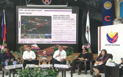 <p><strong>CONNECTIVITY</strong>. Department of Public Works and Highways Cordillera director Engineer Khadaffy Tanggol (3rd from left) during the Bagong Pilipinas press conference in Baguio City on Tuesday (May 28, 2024). He highlighted the importance of infrastructure development in the region to help spur economic growth. <em>(PNA photo by Liza T. Agoot)</em></p>