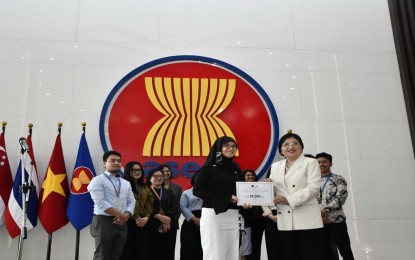 <p><strong>CONTRIBUTION.</strong> Permanent Representative of the Philippines to ASEAN Ambassador Hjayceelyn Quintana, (right) symbolically hands over the Philippines' voluntary contribution of USD20,000 to the ASEAN Inter-Parliamentary Assembly, through Secretary-General Rozaimeriyanty Dato Haji Abdul Rahman, in Jakarta, Indonesia on May 13, 2024. Quintana said it was the Philippines that initiated the establishment of an ASEAN Parliament in 1980 to strengthen regional cooperation by providing a platform for parliamentary dialogue and collaboration among member-states. <em>(Philippine Permanent Mission to Jakarta)</em></p>