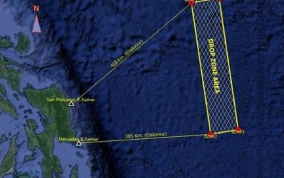 <p><strong>WARNING</strong>. Map showing the drop zone area of North Korea military reconnaissance satellite rocket. Eastern Samar Governor Ben Evardone has expressed opposition over this plan. <em>(Photo courtesy of Governor Ben Evardone)</em></p>