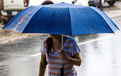 <p><strong>READY.</strong> A sturdy umbrella shields a female pedestrian from the afternoon downpour in Kamuning, Quezon City on Wednesday (May 29, 2024). The Philippine Atmospheric, Geophysical and Astronomical Services Administration has declared the start of the wet season, with La Niña or above-normal rainfall conditions to develop within July to September in some areas.<em> (PNA photo by Robert Oswald P. Alfiler)</em></p>