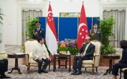 <p><strong>PH-SG TIES</strong>. President Ferdinand R. Marcos Jr. meets with Singaporean President Tharman Shanmugaratnam to strengthen the bilateral relationship between the Philippines and Singapore on Friday (May 31, 2024). The two leaders held the bilateral meeting at the Istana in Singapore. <em>(Photo courtesy of Presidential Communications Office)</em></p>