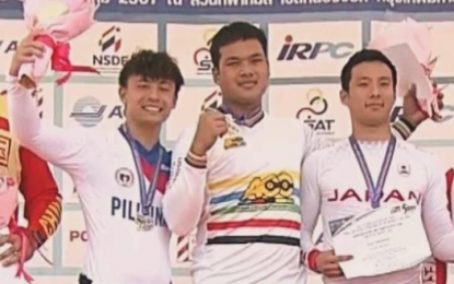 <p><strong>SILVER MEDALIST.</strong> Patrick Coo (left) with winner Komet Sukprasert of Thailand and bronze medalist Shimada Ryo of Japan in the 2024 Asian Cycling Confederation BMX Championships in Bangkok on May 31, 2024. Coo is hoping to qualify for the 2028 Los Angeles Olympics. <em>(PhilCycling photo)</em></p>