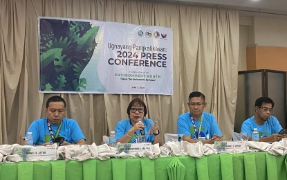 <p><strong>ENVIRONMENT MONTH. </strong>Officials of Department of Environment Natural Resources-Bicol (DENR-5) answer questions from the media during a press conference as part of the kick-off celebration of Environment Month in Legazpi City on Wednesday (June 5, 2024). DENR-Bicol targets to plant 3.5 million seedlings in the six provinces this year as part of the  Enhanced National Greening Program.<em> (PNA photo by Connie Calipay)</em></p>